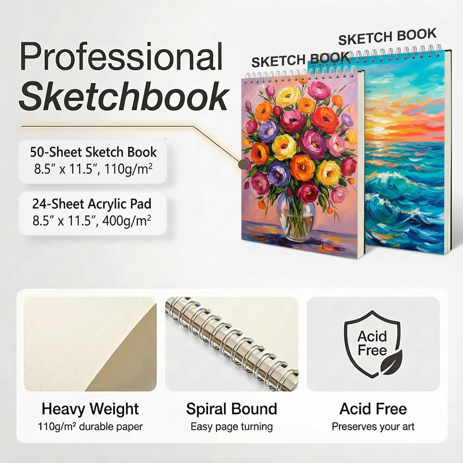 TMOL Art Supplies. 175-Pack Deluxe Art Set Drawing Painting Kit with 2 Drawing Pads. Acrylic Paints. Colored Pencils. Crayons. Art Kit in Wooden Case. Gift for Artist. Adults. Teens and Kids - Image 5