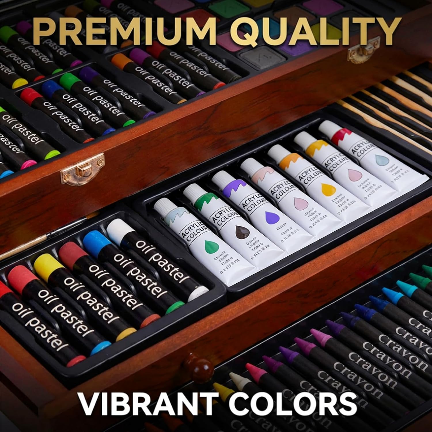 TMOL Art Supplies. 175-Pack Deluxe Art Set Drawing Painting Kit with 2 Drawing Pads. Acrylic Paints. Colored Pencils. Crayons. Art Kit in Wooden Case. Gift for Artist. Adults. Teens and Kids - Image 8