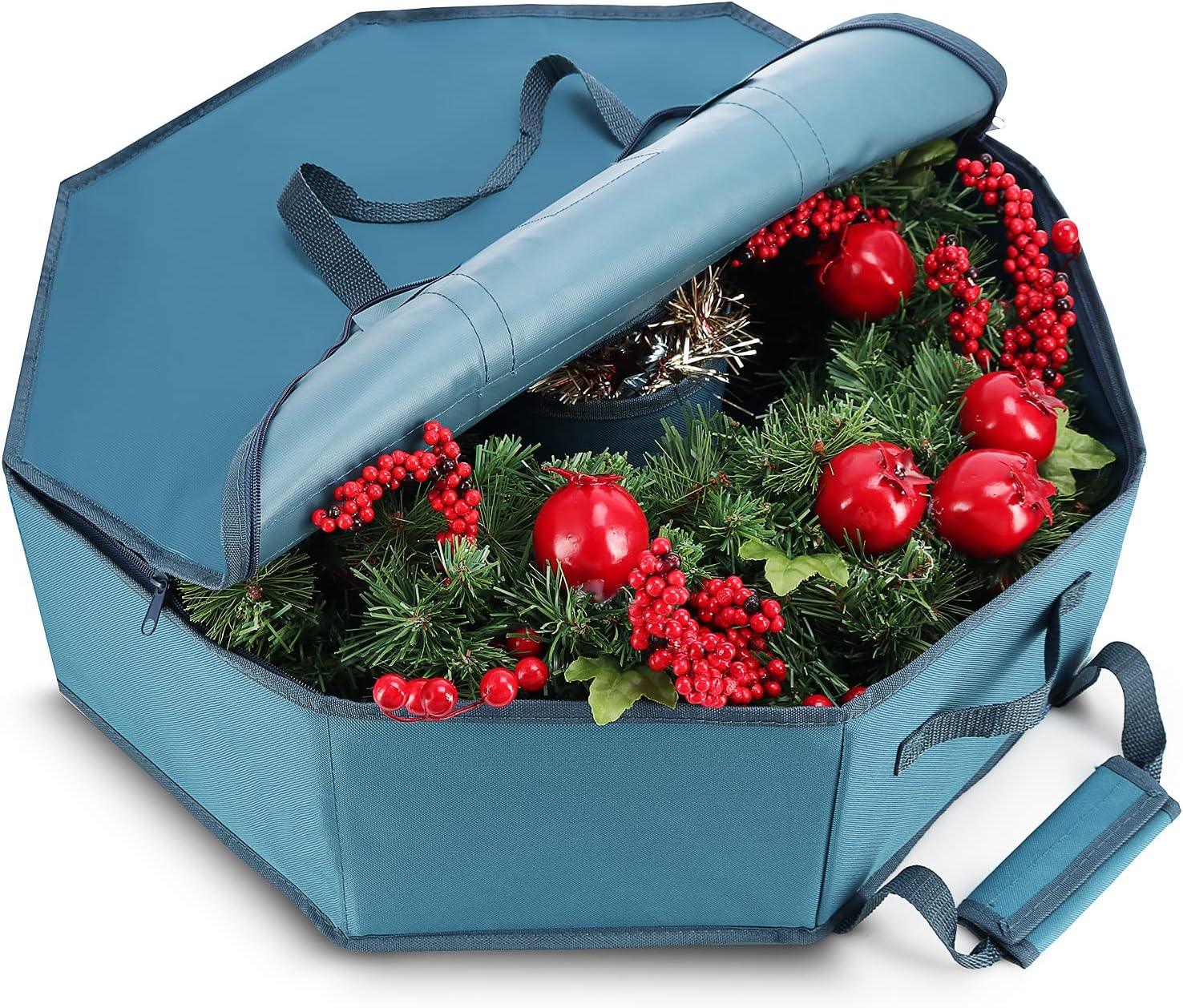 Wreath Storage Container - Hard Shell Christmas Wreath Storage Bag with Interior Pockets. Dual Zipper and Handles - 24 Premium Wreath Storage Organizer Box by Hearth & Harbor