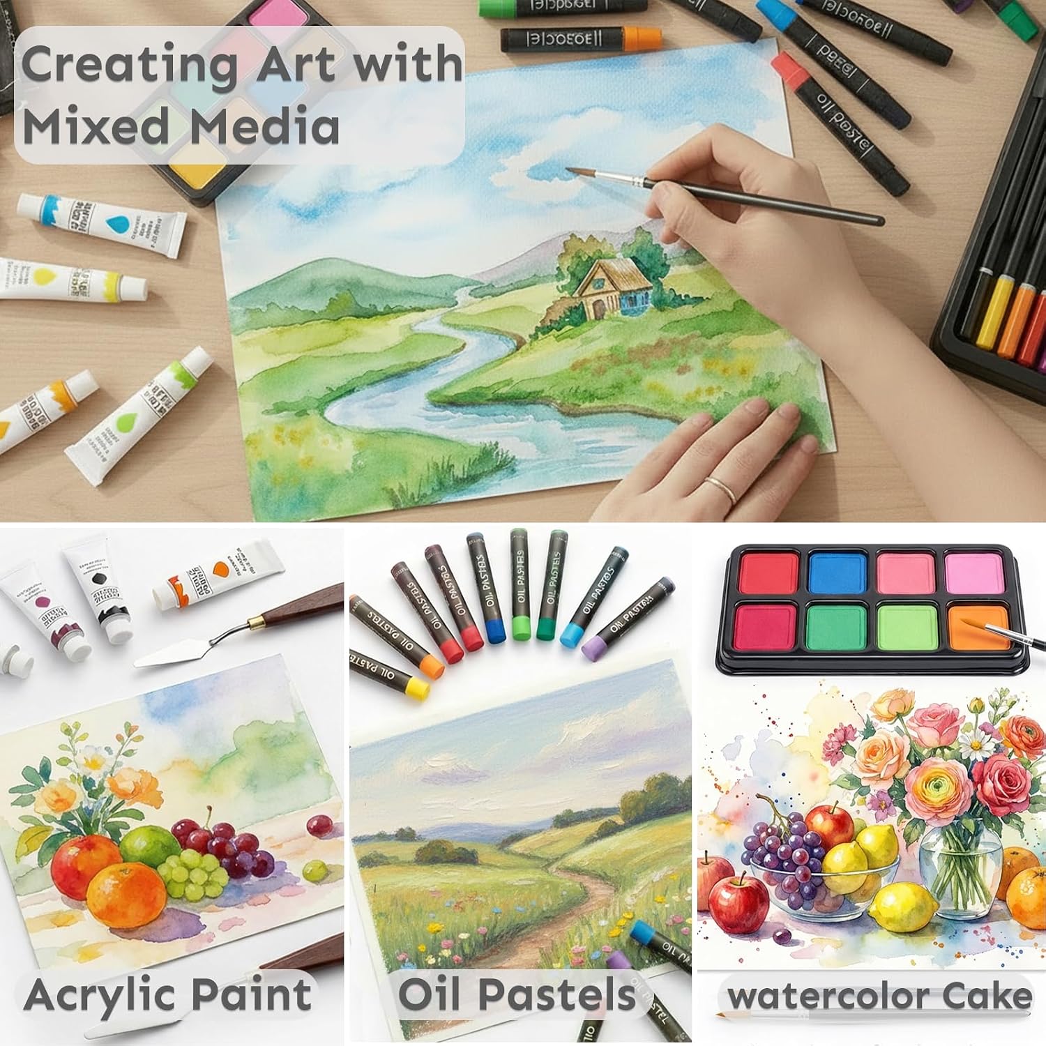 TMOL Art Supplies. 175-Pack Deluxe Art Set Drawing Painting Kit with 2 Drawing Pads. Acrylic Paints. Colored Pencils. Crayons. Art Kit in Wooden Case. Gift for Artist. Adults. Teens and Kids - Image 3
